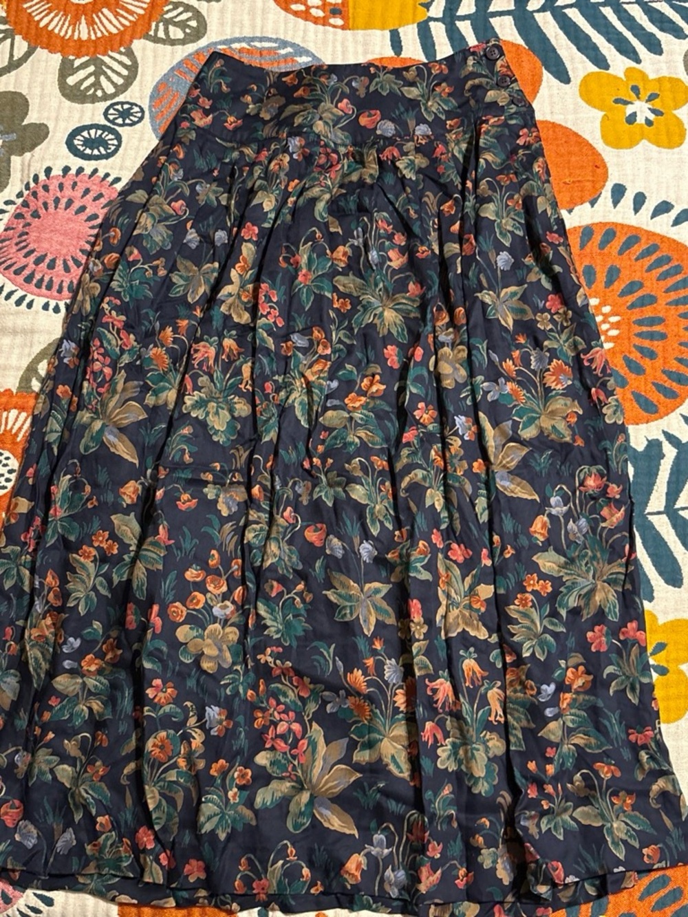 1980s Herman Geist dark Floral maxi skirt with buttoned waistband